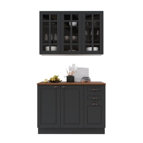 Armário de Cozinha Modulada Compacta Fidelitá Nara 100% MDF 2 Peças 120cm 6 Portas 2 Gavetas com