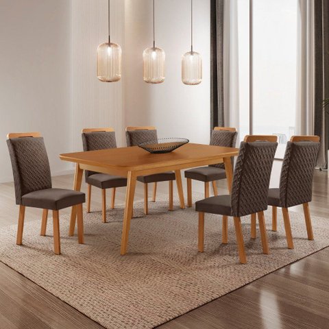 Mesa de Jantar Copper 180 cm Tampo MDF Laminado Canto Copo com 6 Cadeiras Aline