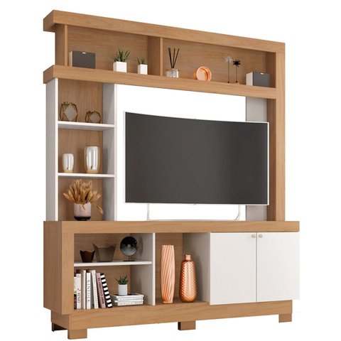 Estante para Tv de até 47 Polegadas com 8 Nichos e 2 Portas Mari Mdp Nature/off White