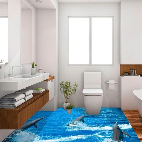 Adesivo de Piso 3D Porcelanato Liquido Golfinho