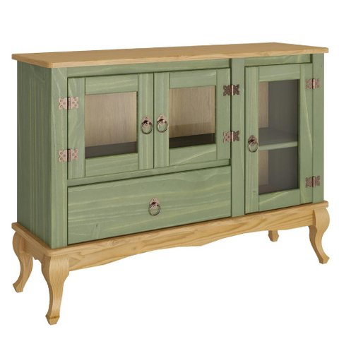 Balcão Buffet de Madeira com 3 Portas e 1 Gaveta Verde Oliva