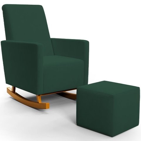 Poltrona de Amamentação com Balanço e Puff Ravena W01 Suede Verde - Lyam Decor