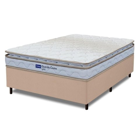 Cama Box Casal Probel Espuma D33 Pillow Top 138x188x56cm Guarda Costas Lyon Branco/bege Branco /