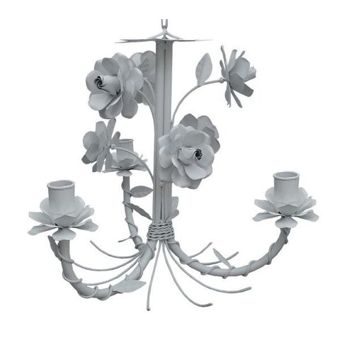 Lustre Artesanal de Ferro com Flores Rustico para Sala de Estar - Branco