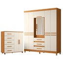 Ver imagem 1 de Guarda Roupa Casal New Fusion 10 Portas e Cômoda Toronto Cinamomo Off White - Móveis Albatroz