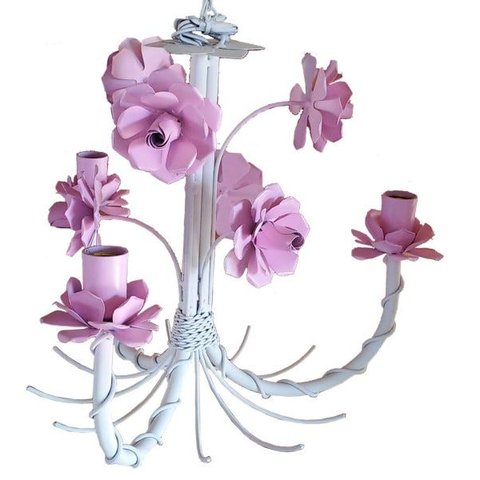 Lustre Quarto de Menina Artesanal com Flores Lindo e Simples 03 Bocas - Vermelho