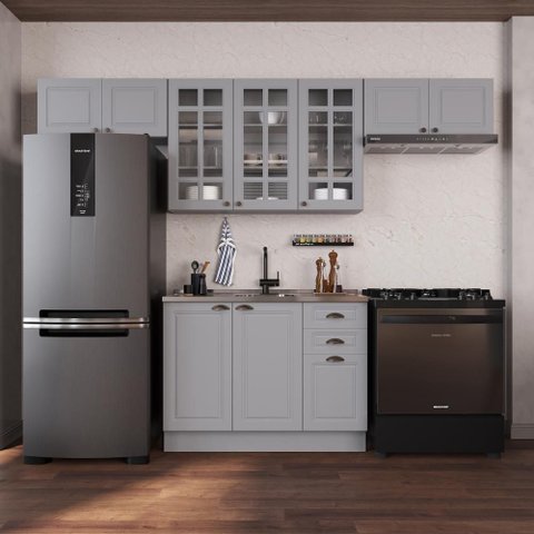 Armário de Cozinha Modulada Compacta Fidelitá Nara 100% MDF 4 Peças 280cm 10 Portas 2 Gavetas sem