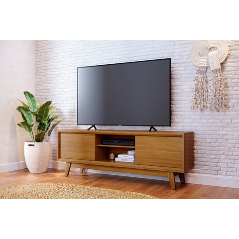 Rack Bancada para TV até 65 Polegadas 164cm 2 Portas Atlas MDP Cumaru Sala
