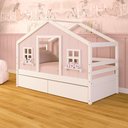 Ver imagem 1 de Cama Casinha Dos Sonhos com 02 Gavetas Madeira Maciça Rosa/ Branco Megamobilia