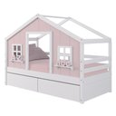 Ver imagem 3 de Cama Casinha Dos Sonhos com 02 Gavetas Madeira Maciça Rosa/ Branco Megamobilia