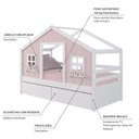 Ver imagem 4 de Cama Casinha Dos Sonhos com 02 Gavetas Madeira Maciça Rosa/ Branco Megamobilia