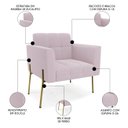 Ver imagem 3 de Poltrona para Sala Pés Metálicos Dourado Ana Bouclé Rosê - Ibiza