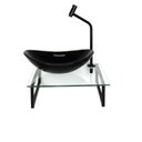 Ver imagem 2 de Kit Cuba de Vidro Oval 10mm Preta com Tampo 40cm Incolor e Suporte Preto