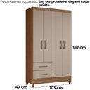 Ver imagem 6 de Guarda Roupa Solteiro Chile 4p 103 Cm Carvalho Fendi Moval