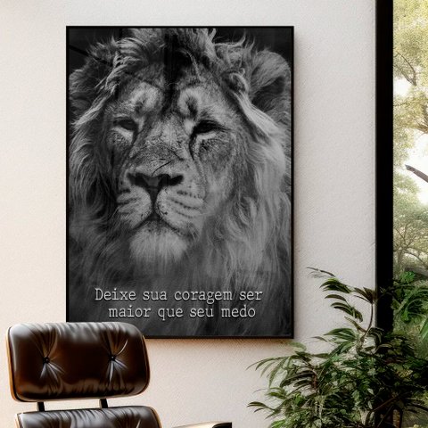 Quadro Motivacional Maior que Seu Medo em Moldura Caixa Tacolado Moldura Trad 1cm Branca sem Vidro 3
