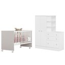 Ver imagem 1 de Jogo de Quarto Doce Sonho Guarda Roupa, Cômoda e Berço Reto Branco - Qmovi