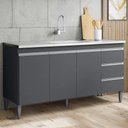 Ver imagem 2 de Balcão Gabinete Cozinha Andreia 3 Portas 150cm S-t Ajl Cinza