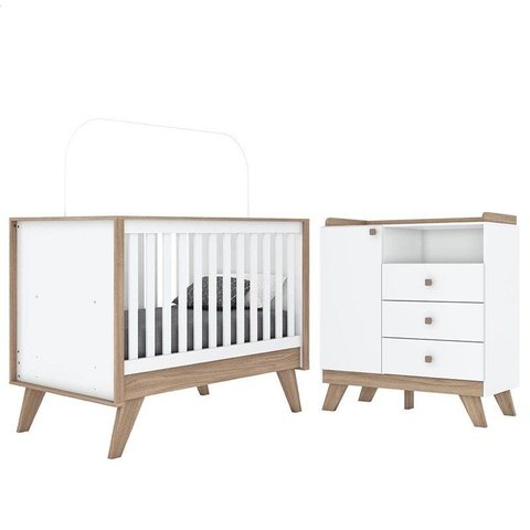 Jogo de Quarto Infantil Confete com Cômoda e Berço Branco/jequitibá - Móveis Henn