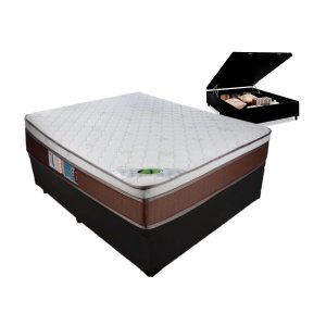 Cama Box Casal Com Baú Preto + Colchão Luckspuma Molas Ensacadas Caribe 138x188