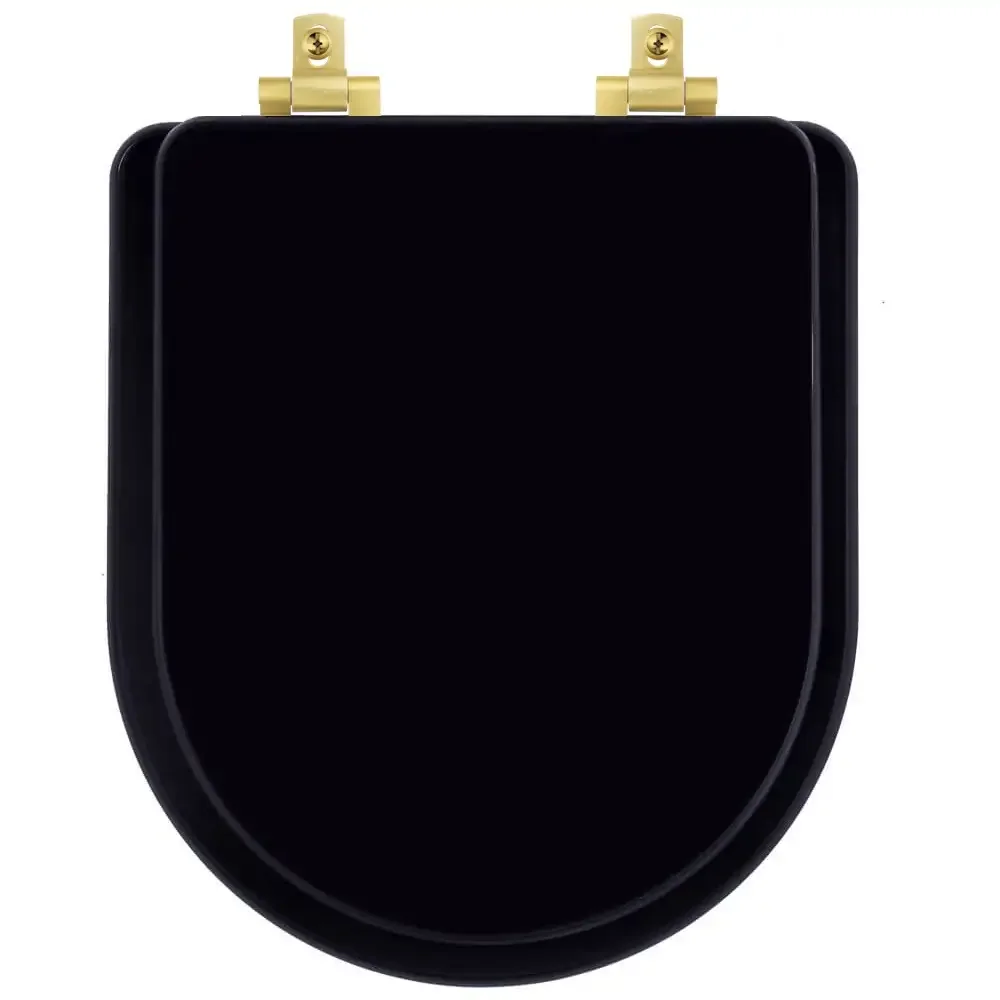 Assento Sanitário MDF Soft Close Duna Preto para Vaso Deca com Ferragem Dourada - 1