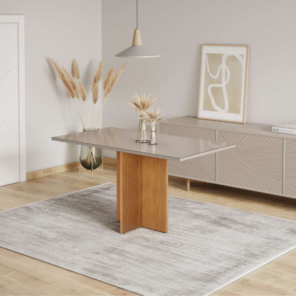 Mesa de Jantar Robusta 1,20 x 0,80 Vidro Cinamomo e Off | MadeiraMadeira