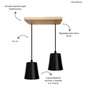 Ver imagem 2 de Pendente Luminária de Teto Duplo Cúpula Baldinho Retrô Suporte Madeira Pinus - Soquete E-27 – Abf Lu