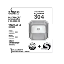 Tanque Lavanderia Fosco 40x34 + Válv Aço Inox 304 American - 2