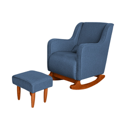 Poltrona Amamentação C / Balanço Cadeira Descanso Aquila com Puff Linho Azul - Twdecora - 2