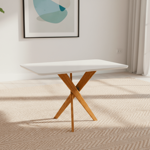 Mesa para Sala de Jantar 130cm com Vidro Cacau Marrom/Off White