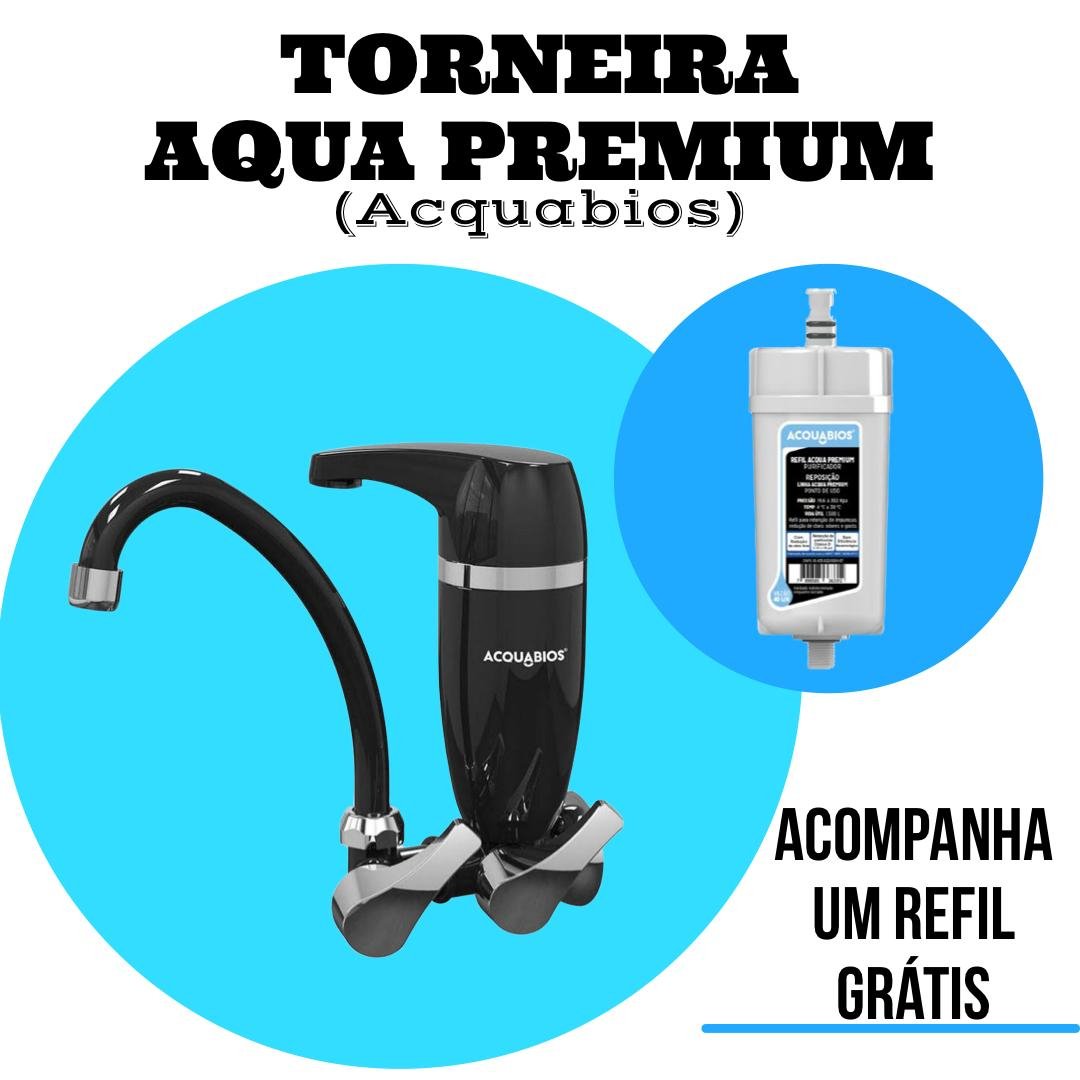 Torneira de Cozinha Com Filtro e Parede 1/4 de Volta Premium Acquabios + 1 Refil Grátis - 1