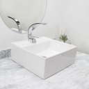 Ver imagem 3 de Kit Cuba Pia Louça Cerâmica Banheiro C/Torn e Vál Cromada 11