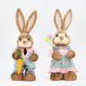 Casal de Coelhos Páscoa de Palha Coelhinhos Decoração Festa 46cm - 1