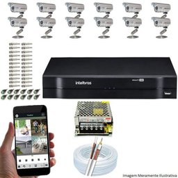 KIT CFTV 12 Câmeras CCD Infravermelho 1200 TVL  DVR 16 Canais Intelbras MultiHD + Acessórios - 1
