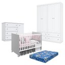 Ver imagem 1 de Quarto de Bebê Americano 4 Portas com Berço Nacional Mel Branco Acetinado – Reller - Henn e Colchão