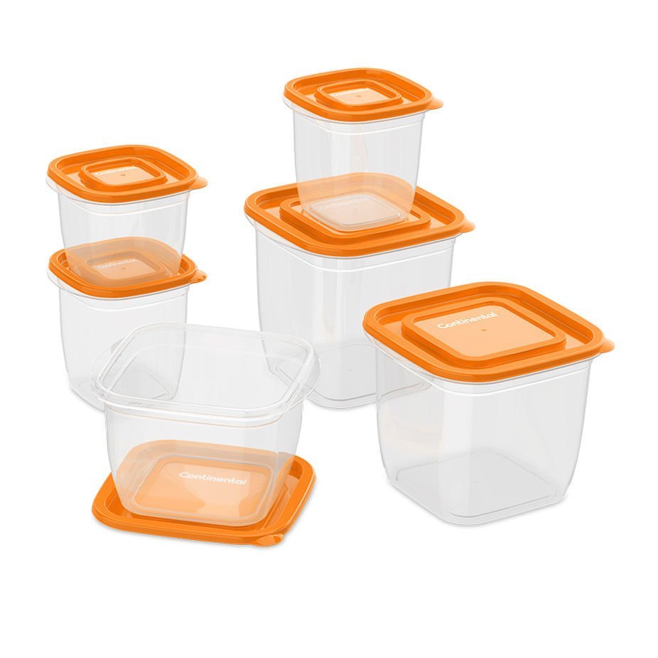 Kit Potes de Plástico Continental 6 unidades - Laranja