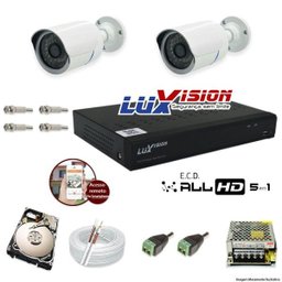 Kit Cftv 2 Câmeras AHD Bullet 720p Dvr 4 Canais Luxvision 5 em 1 + HD 500GB - 1