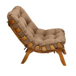 Kit Poltrona + Puff Costela Decoração Descanso Suede Bege - 3