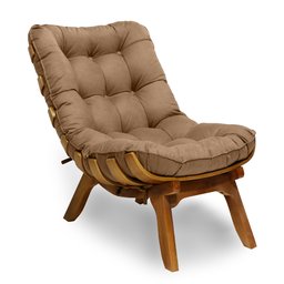 Kit Poltrona + Puff Costela Decoração Descanso Suede Bege - 2