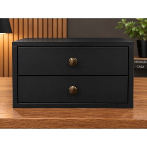 Mesa de Cabeceira Suspensa 40cm com 2 Gavetas MDF 15mm Preto Mesa de Cabeceira Já Montada