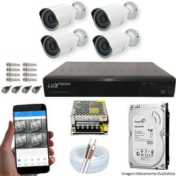 Kit Cftv 4 Câmeras AHD-M 720P 3,6MM Dvr 4 Canais Luxvision 720p + HD 1TB - 1 Kit Cftv 4 Câmeras AHD-M 720P 3,6MM Dvr 4 Canais Luxvision 720p + HD 1TB - 1