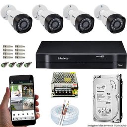 Kit Cftv 4 Câmeras VHD 1010B Bullet 720p Dvr 4 Canais Intelbras MHDX + HD 1TB - 1