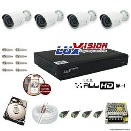 Kit Cftv 4 Câmeras AHD Bullet 720p Dvr 4 Canais Luxvision 5 em 1 + HD 2TB - 1 Kit Cftv 4 Câmeras AHD Bullet 720p Dvr 4 Canais Luxvision 5 em 1 + HD 2TB - 1