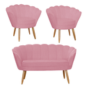 Ver imagem 1 de Conjunto Pétala Namoradeira e 2 Poltronas Para Sala de Estar Suede Rosa Barbie - LM DECOR