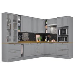 Cozinha Completa de Canto Americana 10 Peças Cinza Tampo Nature - Móveis Henn - 1