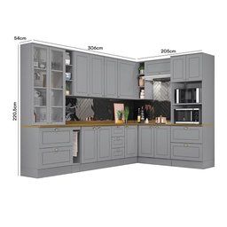 Cozinha Completa de Canto Americana 10 Peças Cinza Tampo Nature - Móveis Henn - 4