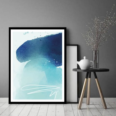 Quadro Decorativo Abstrato Tons Azuis - 70x50cm:moldura Branca