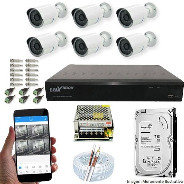 Kit Cftv 6 Câmeras AHDM 720p Dvr 8 Canais Luxvision 5 em 1 + HD 2TB