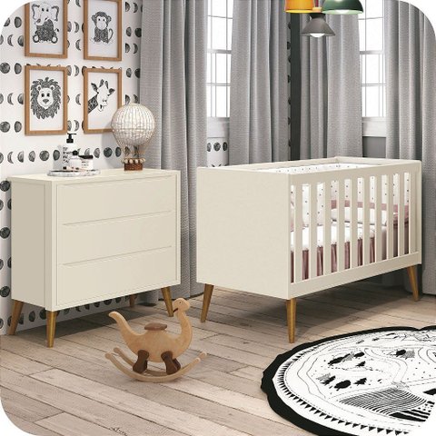 Quarto de Bebê Berço + Cômoda 3 Gavetas Areia Theo Madeira