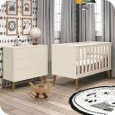 Ver imagem 1 de Quarto de Bebê Berço + Cômoda 3 Gavetas Areia Theo Madeira