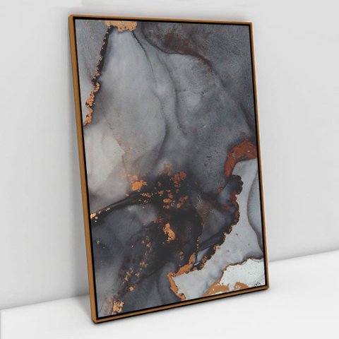 Quadro Decorativo em Canvas Abstrato Mármore Elegance Black Gray TaColado Moldura Flutuante 4,5cm Fr